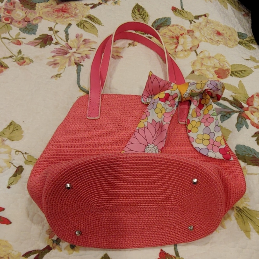 Talbots Pink shoulder bag w/silk tie - Picture 4 of 5